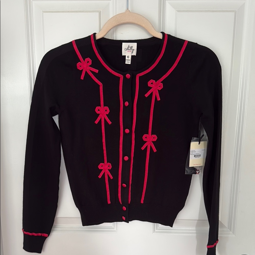 Milly Minis Black Sweater with Pink Bow Details